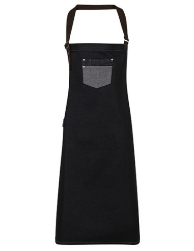 P-PR136-Division Waxed Look Denim Bib Apron With Faux Leather